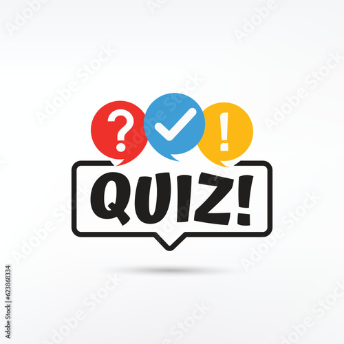 Quiz logo with phone popup symbols, quiz button, question contest,isolated on white background