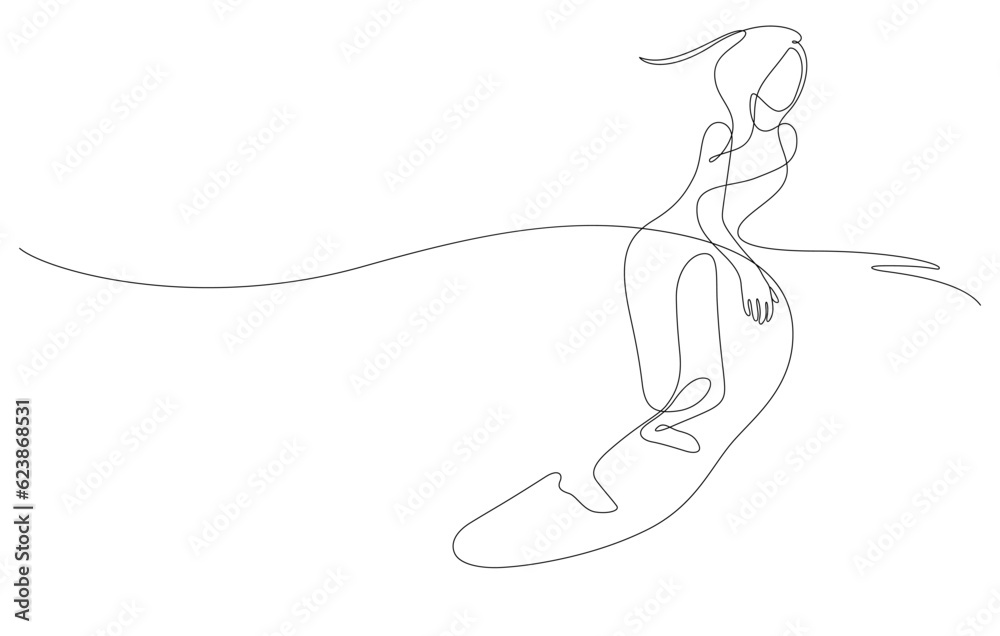 woman wave surfing balancing line art in one line drawing woman wave surfing balancing line art in one line drawing