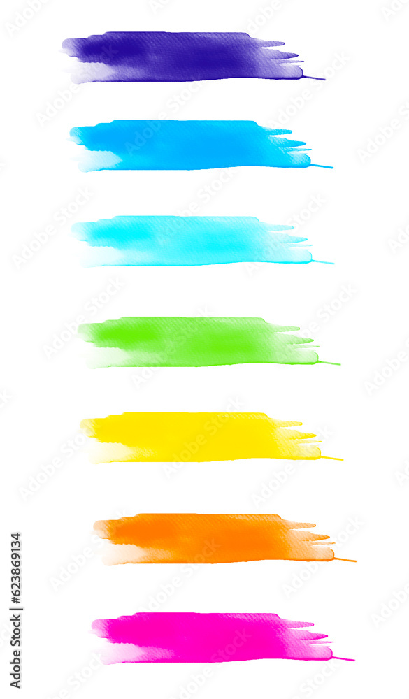 Rainbow watercolor brush stroke green stripes isolated on white. Colorful painted grunge stripes set. Rainbow watercolor brush stroke green stripes isolated on white. Colorful painted grunge stripes set.
