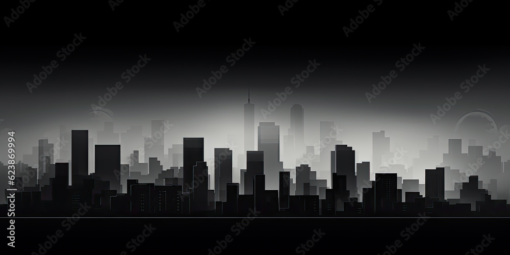 High-contrast black and white image of a minimalist cityscape, emphasizing shapes and lines.