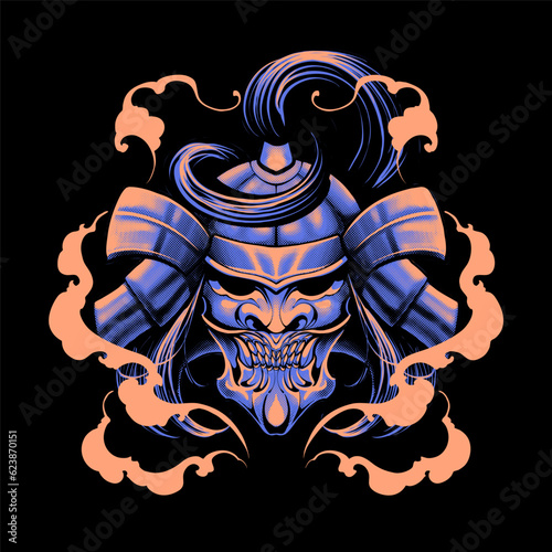 the samurai head with mask illustration vector