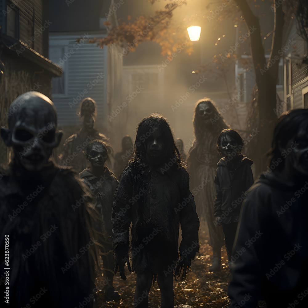 Halloween, Zombies, Farmhouse, pumpkins, fall, trees, falling leaf, moon, creepy, monster, child, darkness, dark atmosphere, melancholy, backyard, ally way, wet, rain, bats, crows  