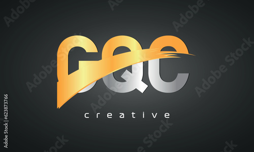 CQC Letters Logo Design with Creative Intersected and Cutted golden color photo