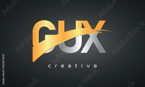 GUX Letters Logo Design with Creative Intersected and Cutted golden color photo