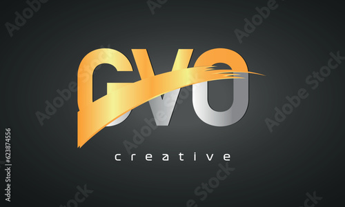 GVO Letters Logo Design with Creative Intersected and Cutted golden color photo