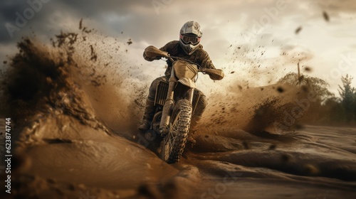 Motocross racer accelerating in dust track. motocross bike in a race representing the concept of speed and power in extreme man sport. Generative Ai.