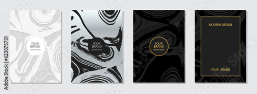 Cover design set. Decorative abstract backgrounds, marble grunge texture, crack. Geometric 3d relief pattern. Modern collection of vector vertical templates for creativity, brochure, notebook template