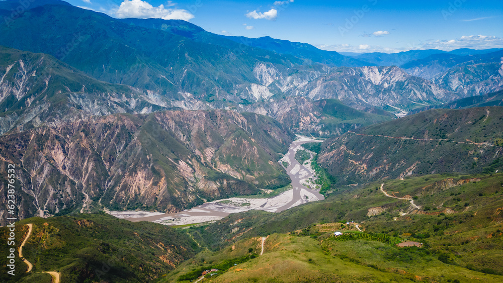 drone above canyon of Chicamocha National Park  aerial Colombia san Gil Santander department