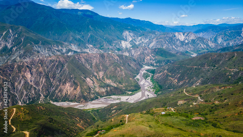 drone above canyon of Chicamocha National Park aerial Colombia san Gil Santander department