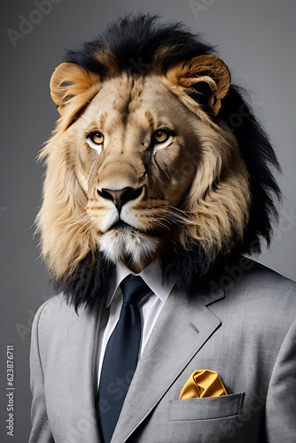 portrait of a male lion illustration generative ai