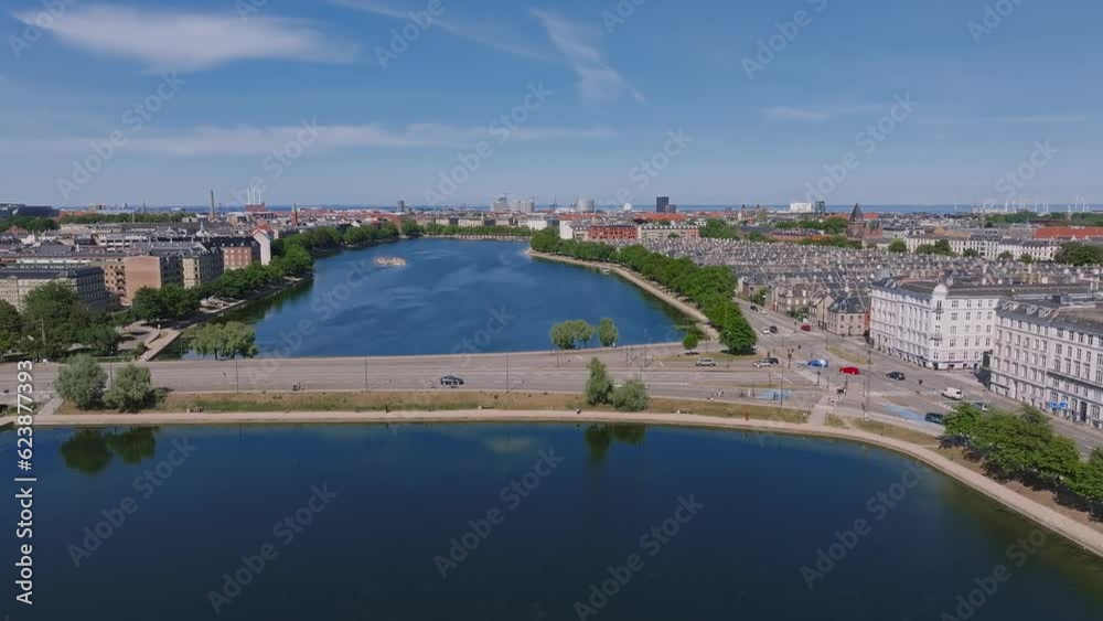 Aerial view of the Copenhagen in Denmark. Central historical part of the city, city roofs and Copenhagen lakes. Aerial view of the Copenhagen in Denmark. Central historical part of the city, city roofs and Copenhagen lakes.