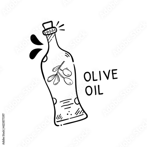 Olive virgin oil bottle herbal hand drawn logo vector doodle illustration