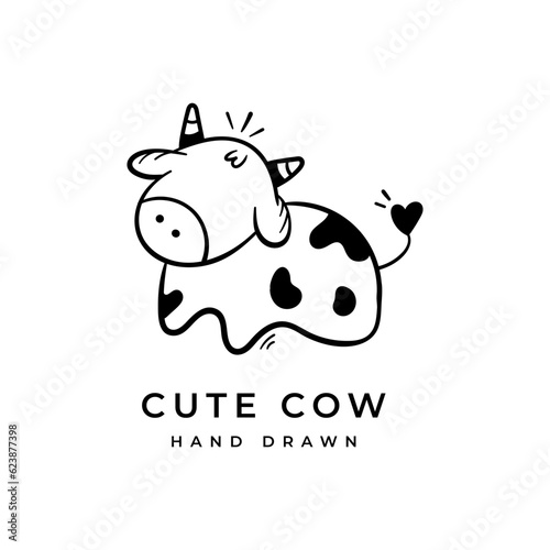 Cute cow kawaii buffalo hand drawn logo vector doodle icon illustration