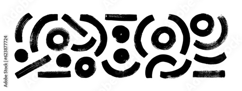 Abstract contemporary design set with bold arches and circles. Modern geometric art background. Grunge thick vector lines, abstract background with black brush strokes, arch shapes.