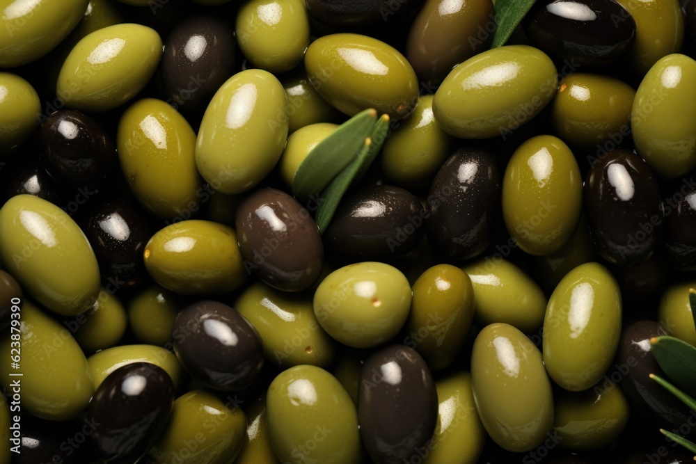 Pattern of green and black olives. AI generated Pattern of green and black olives. AI generated