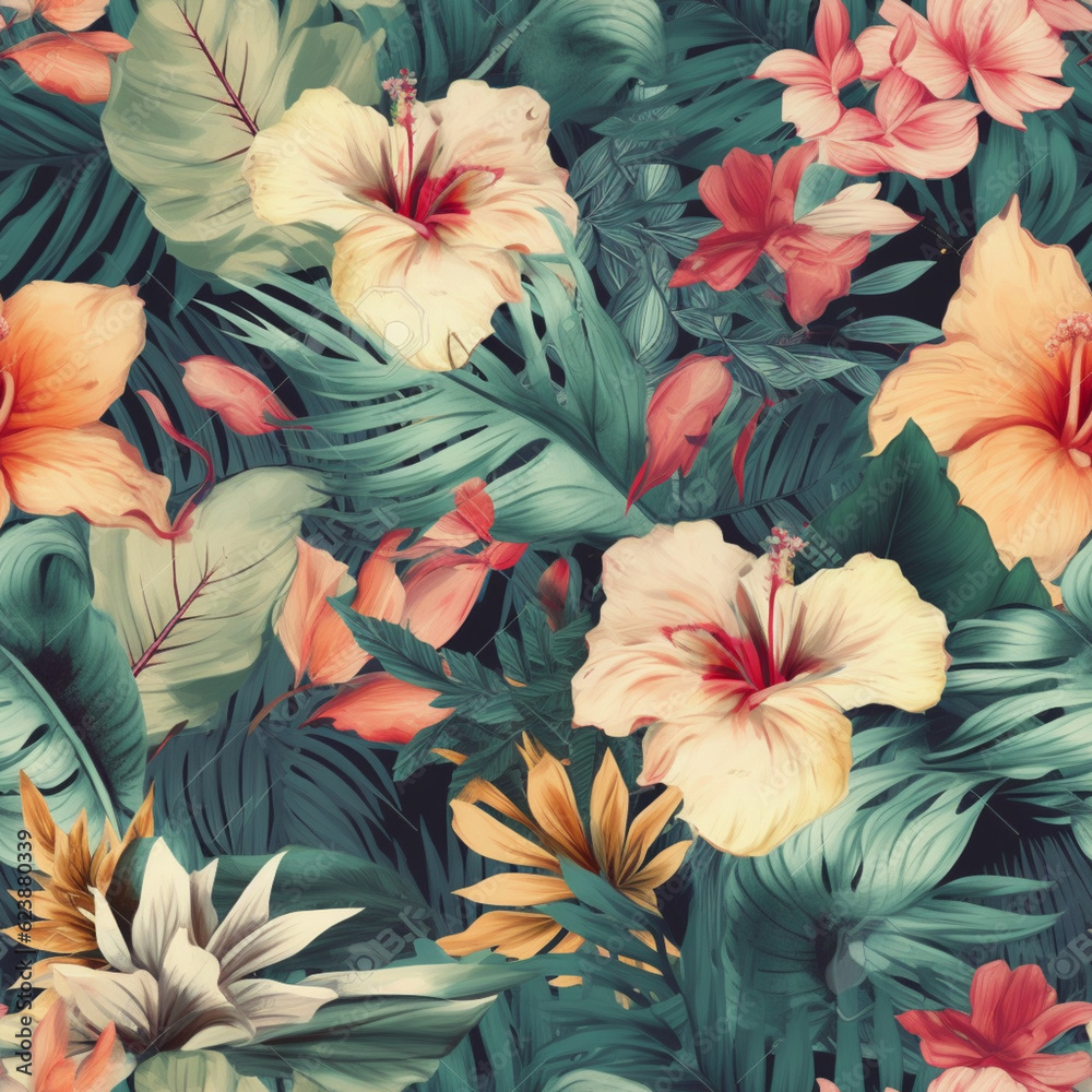 custom made wallpaper toronto digitalSeamless Tropical Pattern #10, Made with Generative AI