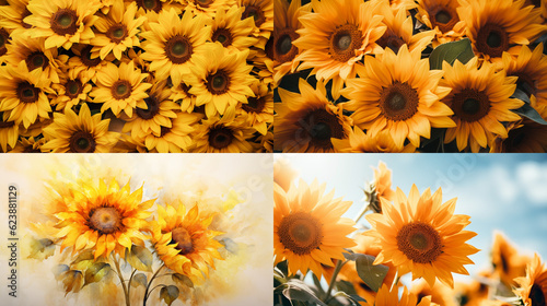 collage of sunflowers in the garden