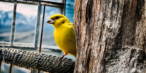 Generative AI, Generative, AI, IA, generativa, IA generativa, close-up pájaro amarillo posado junto a una ventana photo