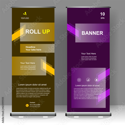 Vertical banner roll up template design, for brochure, business, flyer, infographics. modern x-banner and flag-banner advertising. vector illustration