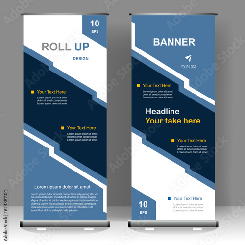 Vertical banner roll up template design, for brochure, business, flyer, infographics. modern x-banner and flag-banner advertising. vector illustration