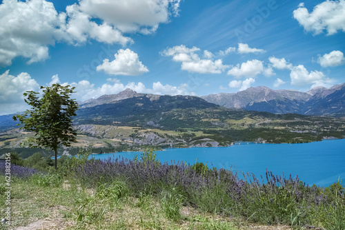 The lake of Serre-Poncon in France, beautiful landscape in summer 