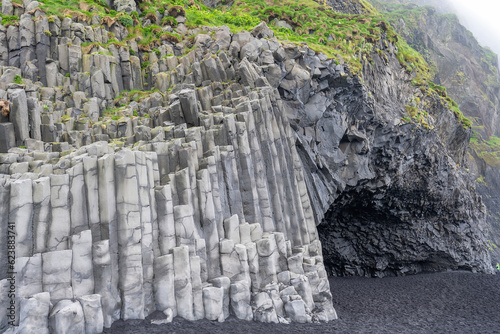basalt columns and hexagonal pillars near Svartifoss waterfall, Skaftafell Nature Reserve in Southeast Iceland