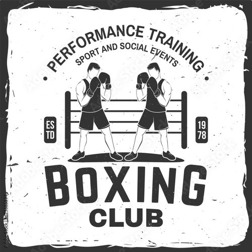 Boxing club badge, logo design. Vector illustration. For Boxing sport club emblem, sign, patch, shirt, template. Vintage monochrome label, sticker with Boxer Silhouette.