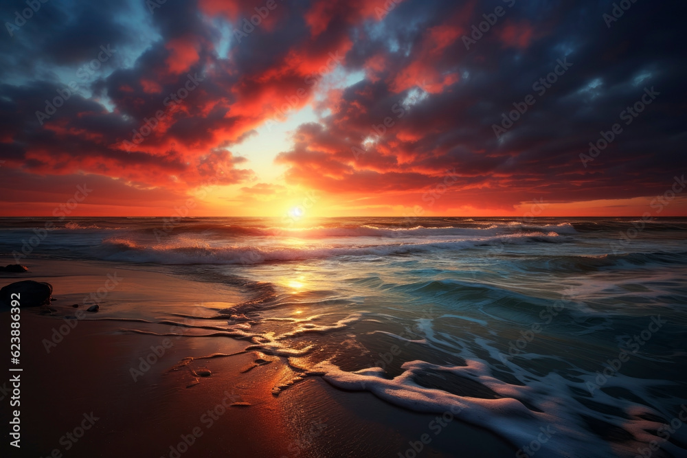 Sunset on the beach. Generative AI