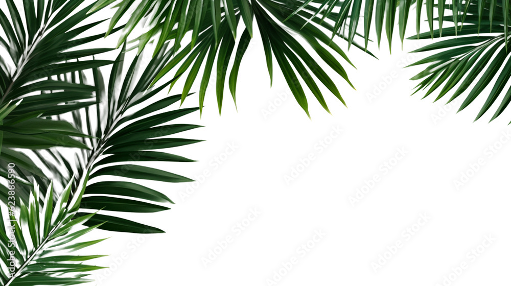 Palm tree branches and its shadow on a white background. Tropical background.. AI Generation