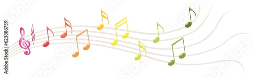 Coloured musical notes on a transparent background, PNG format