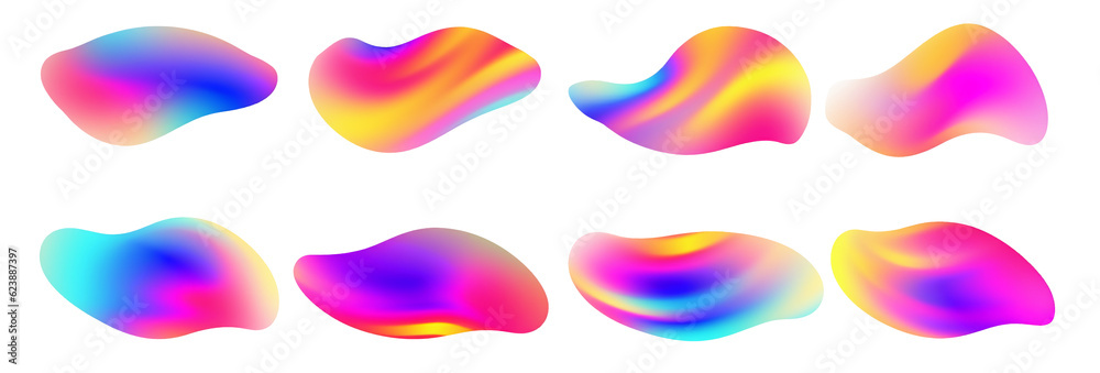 Set of holographic abstract shapes isolated on transparent or white background, png Set of holographic abstract shapes isolated on transparent or white background, png