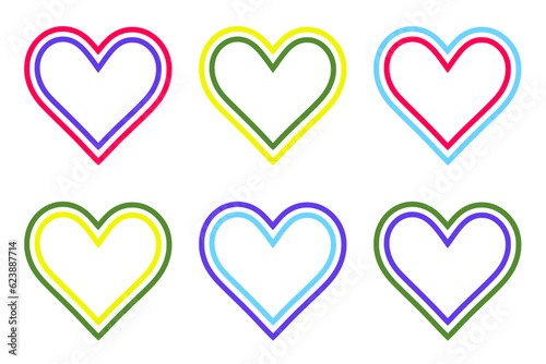 set of six double hearts in matching color scheme