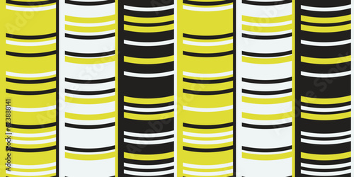 Yelow stripes with temples. Seamless modern pattern, suitable for any element of the interior. Vector seamless pattern for interior.