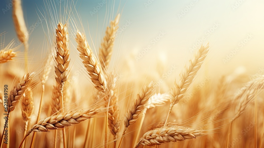 Wheat field. Web banner with copy space. Generative AI Wheat field. Web banner with copy space. Generative AI
