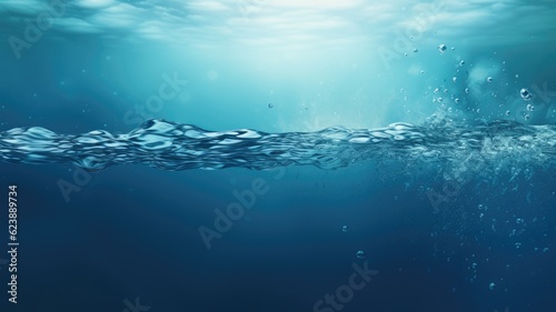 Blue water. Web banner with copy space. Generative AI © Artyom