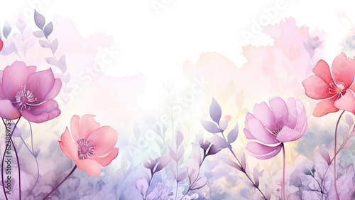 Watercolor flowers. Web banner with copy space. Generative AI