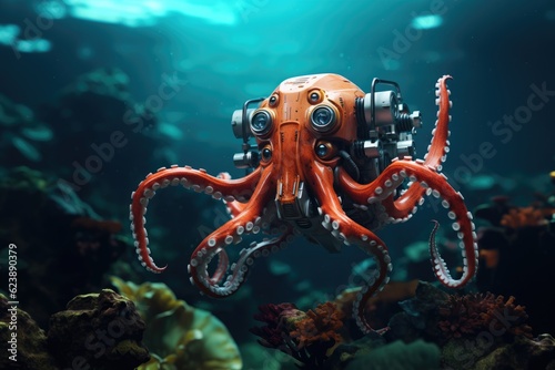 Shark octopus in the nature. Generative AI art © Drpixel