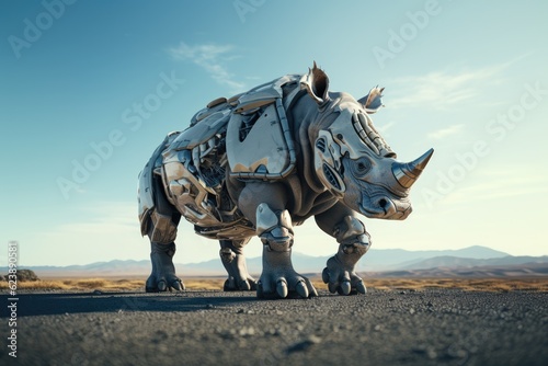 Robot rhino in the nature. Generative AI art