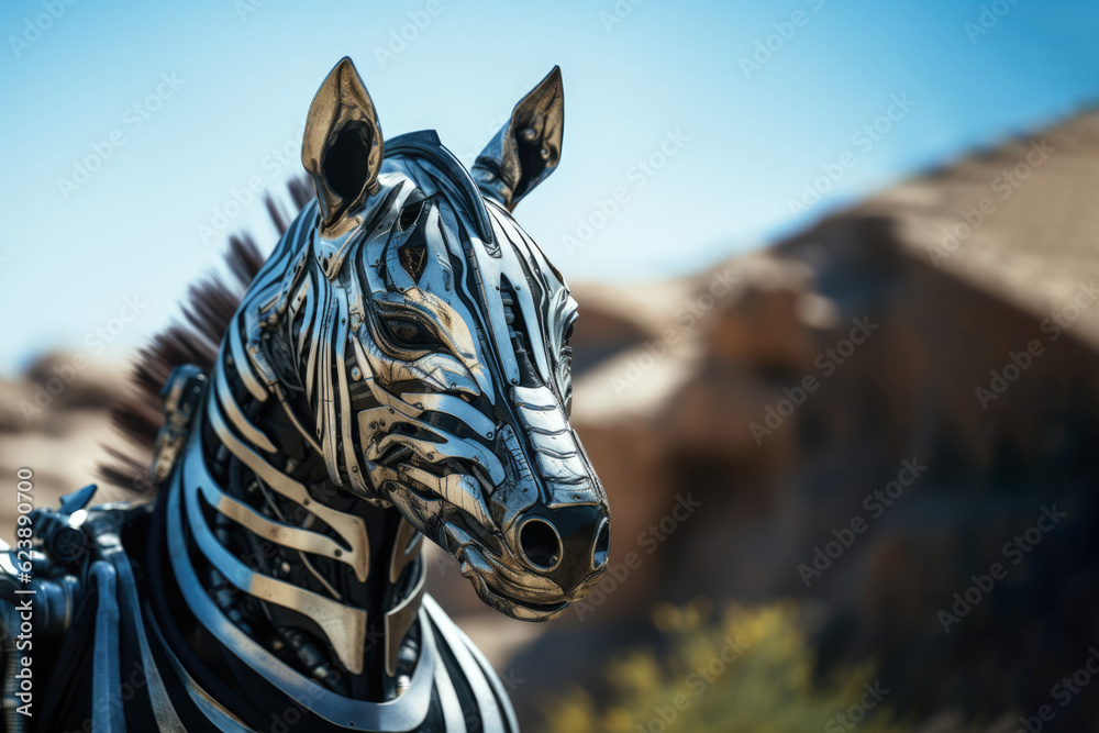 Robot zebra in the nature. Generative AI art Stock Illustration | Adobe ...
