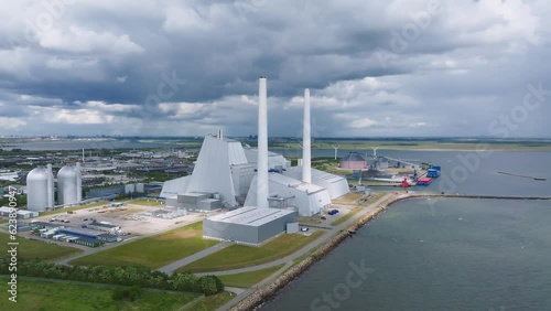 Aerial view of the Power station. One of the most beautiful and eco friendly power plants in the world. ESG green energy in Copenhagen, Denmark. photo