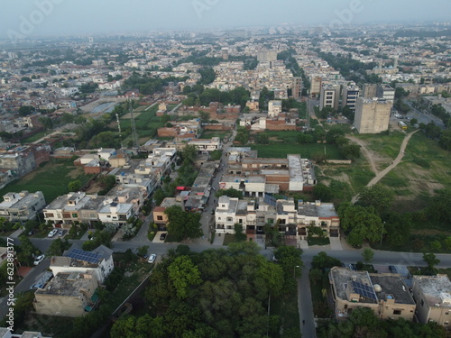 High angle ariel view of residential area in Cantt Lahore  Pakistan.