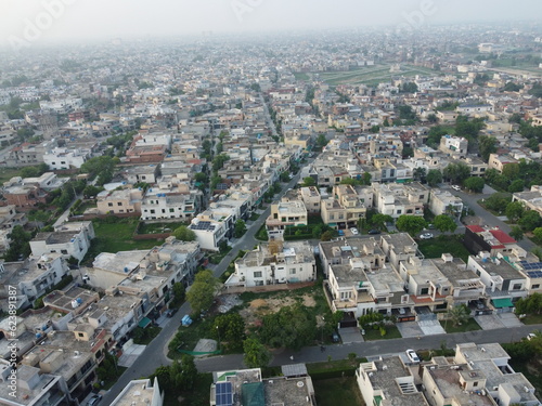 High angle ariel view of residential area in Cantt Lahore, Pakistan.