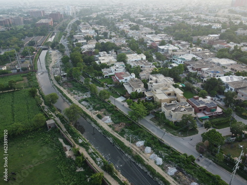 High angle ariel view of residential area in Cantt Lahore, Pakistan.