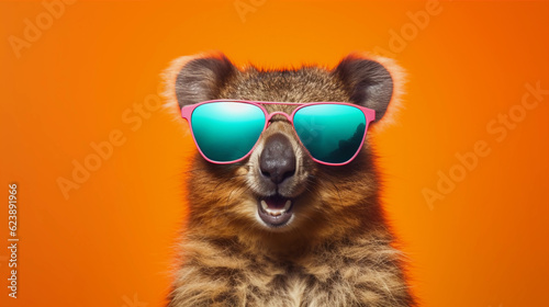 Funny and colorful Quokka with sunglasses and a colorful and bright background. Summer vacation concept. generative ai © cwiela_CH