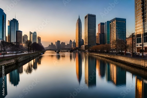 city skyline at sunset