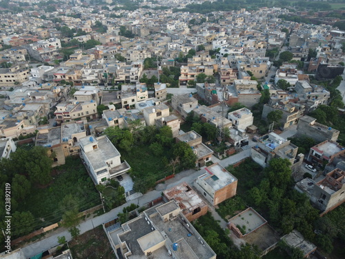 Fototapeta Naklejka Na Ścianę i Meble -  High angle ariel view of residential area in Cantt Lahore, Pakistan.