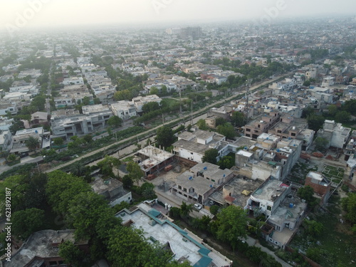 High angle ariel view of residential area in Cantt Lahore, Pakistan.