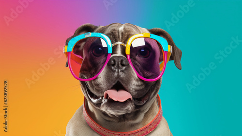 Funny and colorful Guinea pig with sunglasses and a colorful and bright background. Summer vacation concept. generative ai © cwiela_CH