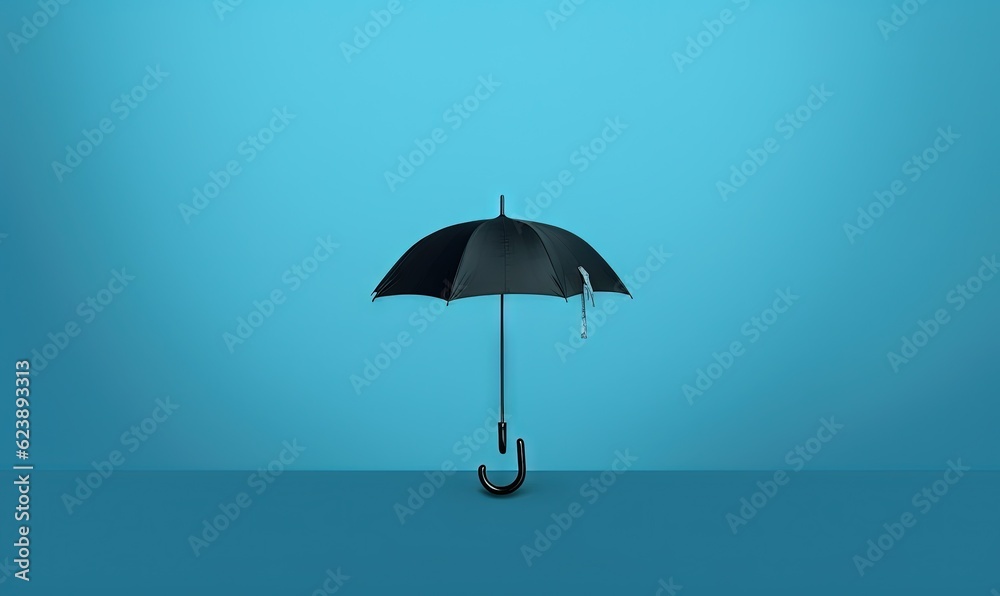  a black umbrella with a blue background and a blue sky.  generative ai