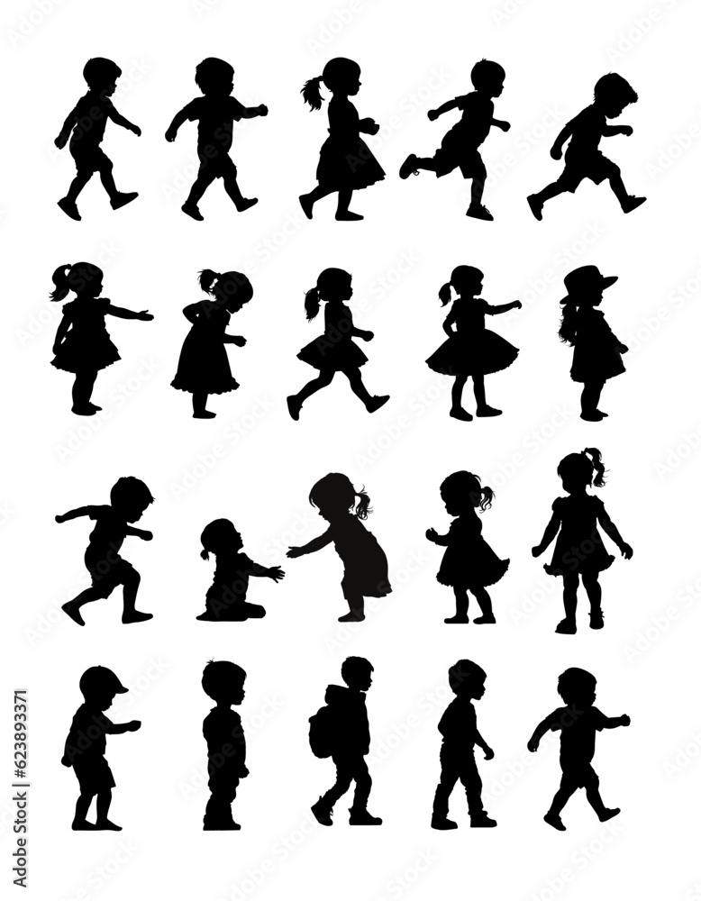 Fototapeta premium set of children silhouettes, baby silhouette, boy, girl